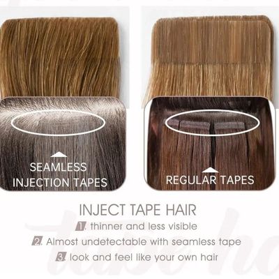 Cabelo humano com fita injetável de tecido de pele PU sem costura em extensões de cabelo de fita invisível