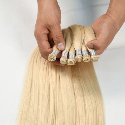 Duplo desenho loira génio tecido de extensões de cabelo humano sem problemas 30 dias devoluções