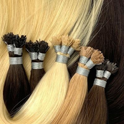 Extensões pré-ligadas de cabelo humano duplamente desenhadas em U/I/Y com queratina de ponta plana