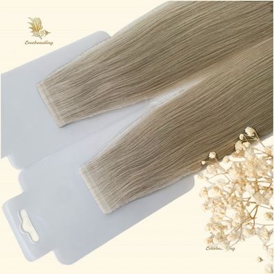 Real cabelo humano fita dupla em extensão de cabelo cinza loira russa fita sem costura