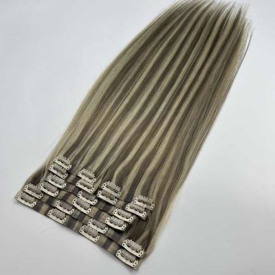 Qingdao solicitação personalizada 100% Remy cabelo humano chinês sem costura PU clip no cabelo