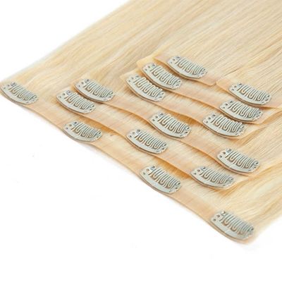 Clip indiano sem costura em extensões de cabelo 100% russo Clip humano remy em extensões de cabelo