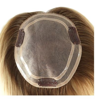 5.5X6 polegadas Mano Amarrado Duplo Mono Top Remy Pelo Humano Europeu Toupee Topper PU em torno MT-S1