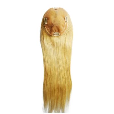 Mono Base PU European Human Hair Topper 5.5X6 Toupee de cabelo loiro reto com clip 16 &quot;para mulheres