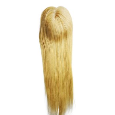 Mono Base PU European Human Hair Topper 5.5X6 Toupee de cabelo loiro reto com clip 16 &quot;para mulheres