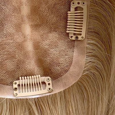 Mono Base PU European Human Hair Topper 5.5X6 Toupee de cabelo loiro reto com clip 16 &quot;para mulheres
